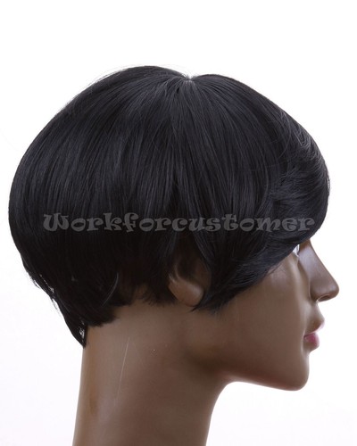 Women Short Black Synthetic Hair Wig Natural Straight Wigs Black Wig - Bild 2 von 8