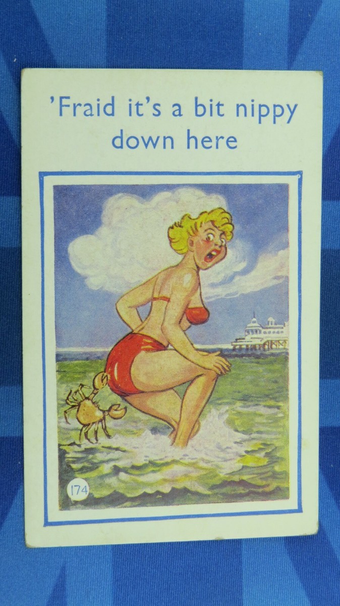 スキャンダル＊ランジェリー下着POPアートピンナップvintage40s〜50s Saucy Comic Postcard 1950s Bathing Beauty Big Boobs Crab IT'S A