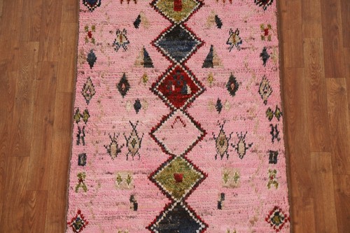 Pink Tribal Geometric Moroccan Berber Runner 3x10 Rug Wool Handmade - Picture 4 of 12