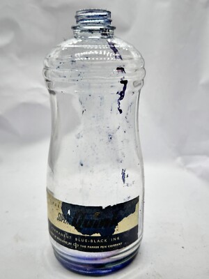 VINTAGE PARKER PEN CO. SUPER QUINK INK BOTTLE BLUE-BLACK EMPTY