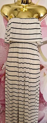 SCHÖNES BANDEAU CROP DAMEN GESTREIFT URLAUB LANGES KLEID Gr. S M EU 36 38 GRÖSSE 8 10 