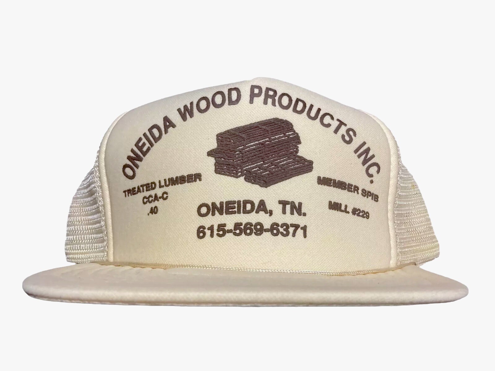 Vintage Cream Lumberyard Trucker Mesh Foam Hat Oneida, TN Never Worn