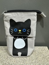 Black Cat Kitten Slide Pencil Case Stationary Bottom Make Up Bag Zip Top Unused
