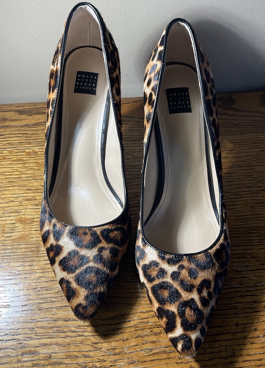 White House black market leopard Print Haircalf Mid-Heel Pump sz 10M
