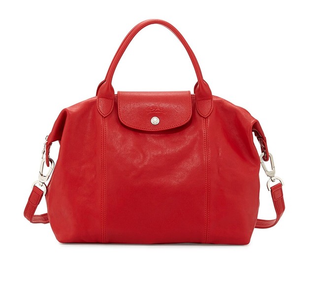NWT Longchamp Le Pliage Cuir Medium Leather Crossbody Satchel Bag RED