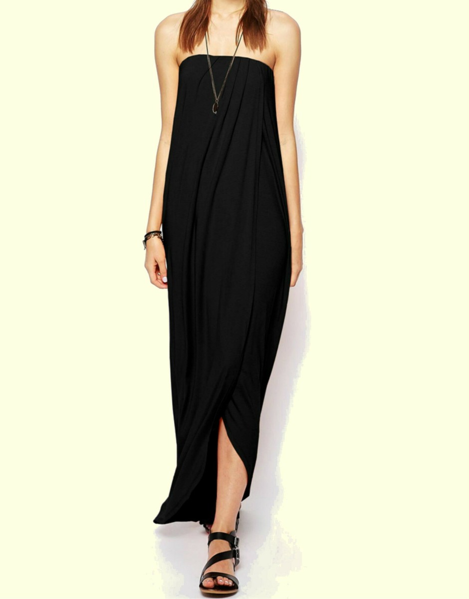 Black maxi column strapless summer dress UK 8-10 UK