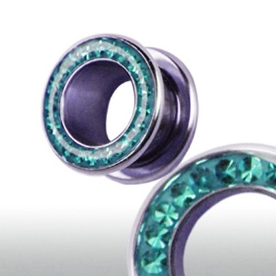 Stahl Crystal Flesh Tunnel mit Epoxy versiegelten Kristallen Türkis Ohr Piercing