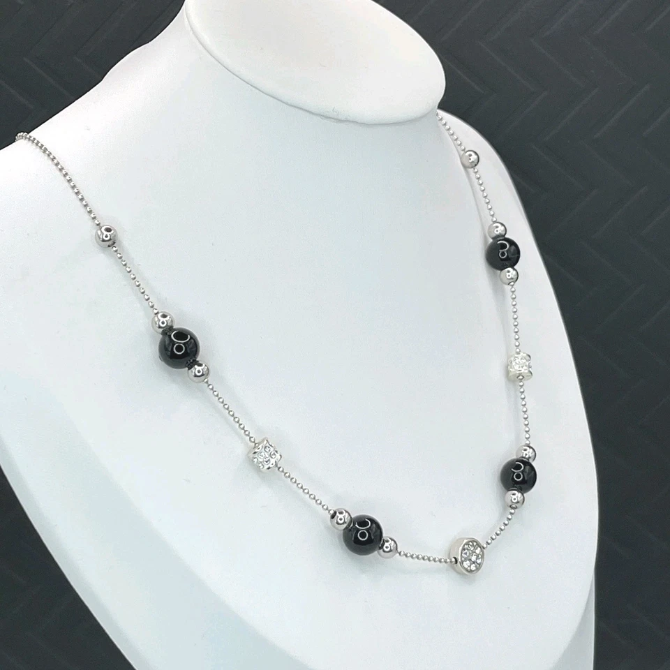 Brighton Meridian Prime Station Necklace Silver Tone Black Bead & Crystal 18” - Image 3 of 4