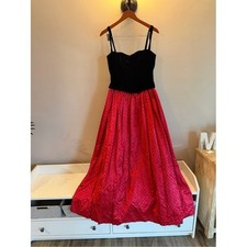 Jessica McClintock Gunne Sax Vintage Velvet Red Sequin Lattice Gown Dress 9/10