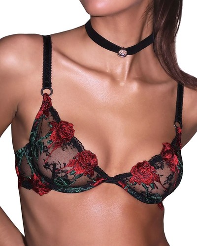 Fleur du Mal E3015 Bleeding Rose Embroidered Demi Bra US Size 34D - Picture 1 of 4