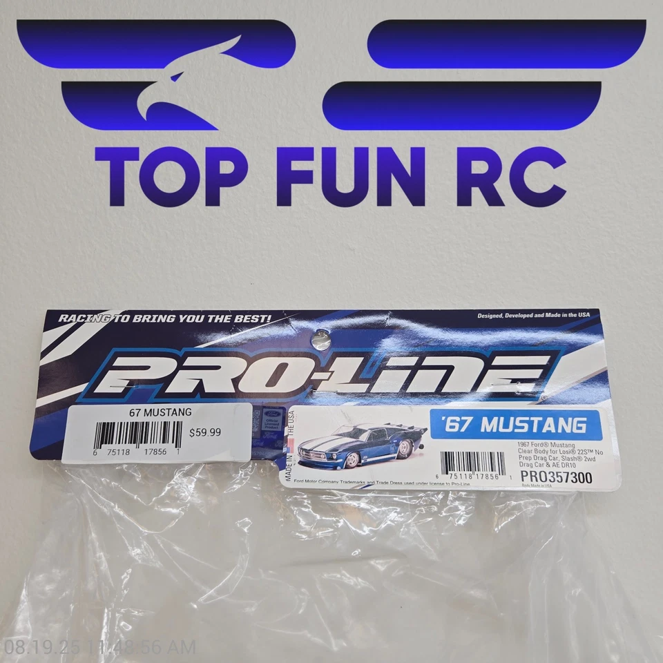 Pro-Line Racing 1967 Ford Mustang Clear Body For Losi 22s Slash 2WD AE DR10 - Image 2 of 3