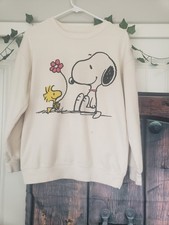 Snoopy Woodstock Sweatshirt Womens Unisex Medium - Cream Crewneck