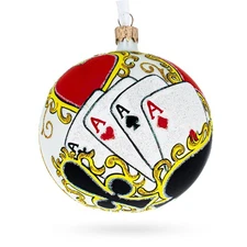 Playing Cards and Casino Chips Glass Ball Ornament 4 Inches
