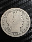 1908-O Barber Half Dollar 50C New Orleans Silver US Coin Better Date