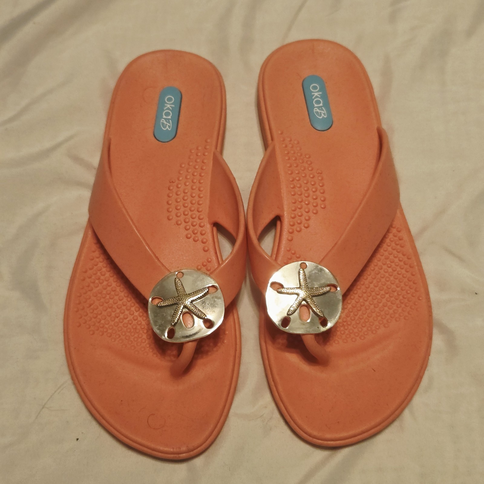 Oka-B Womens Flip Flops Pink Comfort Sandals Size M 8 Starfish Sand Dollar Beach
