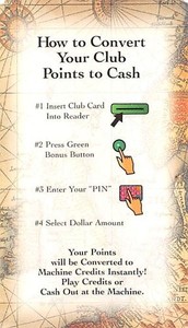 Mandalay Bay Casino - Las Vegas, NV - Club Points Instruction Card
