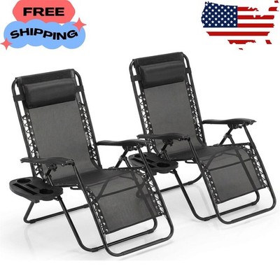2-Pack Zero Gravity Lounge Chairs,Folding Recliners with Pillow & Cup Holder
