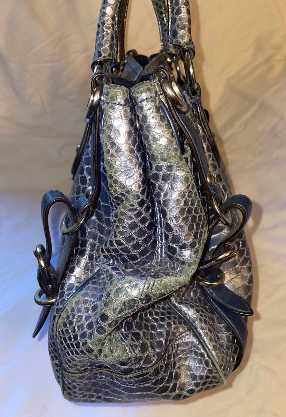 Coach 17551 Exotic Python Metallic Blue Leather S… - image 4