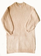 ONLY Beige Knit Dress Oversized L/XL Cashmere Feel Cozy Minimal Winter Sweater D