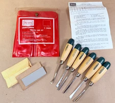 NOS Craftsman 9-3689 Wood Handled Carving Chisels Set w Pouch Stone Instructions