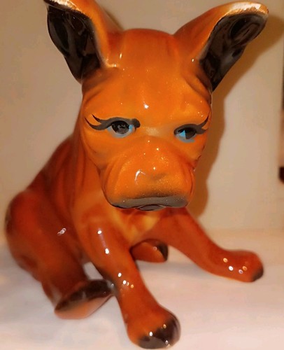 VINTAGE Ceramic Brown BOXER Puppy Figurine SEATED Dog 5.5 inches  tall - 第 1/5 張圖片