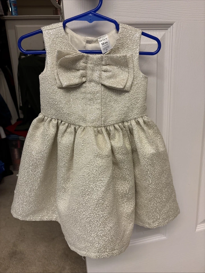 Carter’s 奶油和银色金属无袖连衣裙 18 个月。 婚礼派对 — 第 4/4 张图片