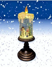 CHRISTMAS Snowman SNOW GLOBE Candle Battery Operated Lighted Flameless 10”