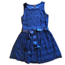 Blue Lace Junior's Sleeveless Summer Sundress with Ribbon Belt Size M