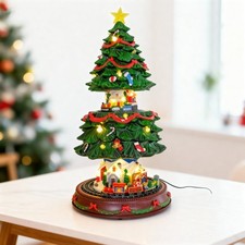 Animated Musical Christmas Tree with Two Rotating Trains, Light Up Village Scene