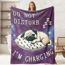 50x60 Inch Pug Throw Blanket Adult Kids Dog Lover Gift Flannel Bed Couch Soft