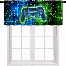 Gaming Curtains for Boys Bedroom,Blue Green Game Controller Valance Treatments C