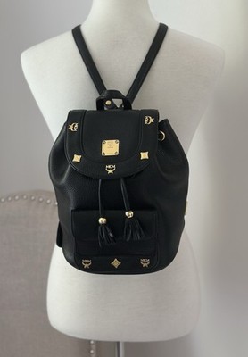 Authentic MCM Black Heritage Drawstring Leather Backpack Gold Hardware Germany