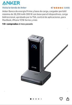 Anker Prime Power Bank Fast Charge Matte Gray w/ Charging Dock, Cable, Pouch