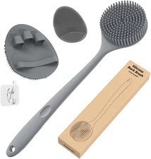 Silicone Back Scrubber (Thick Bristles) & Bath Glove & Face Brush Set(3PCS), Sup