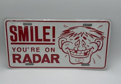 Vintage Smile You're on Radar Metal Embossed License Plate