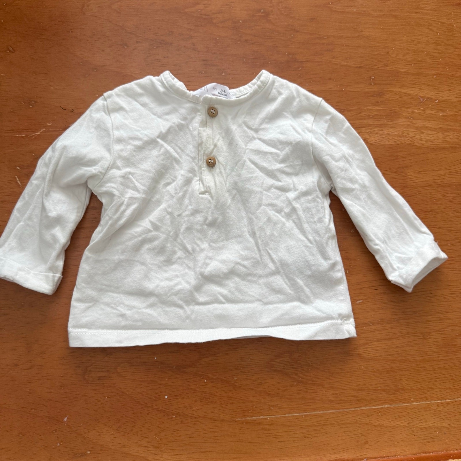 Zara White Henley T Shirt Cotton Long Sleeve Baby Boy 3-6 Months