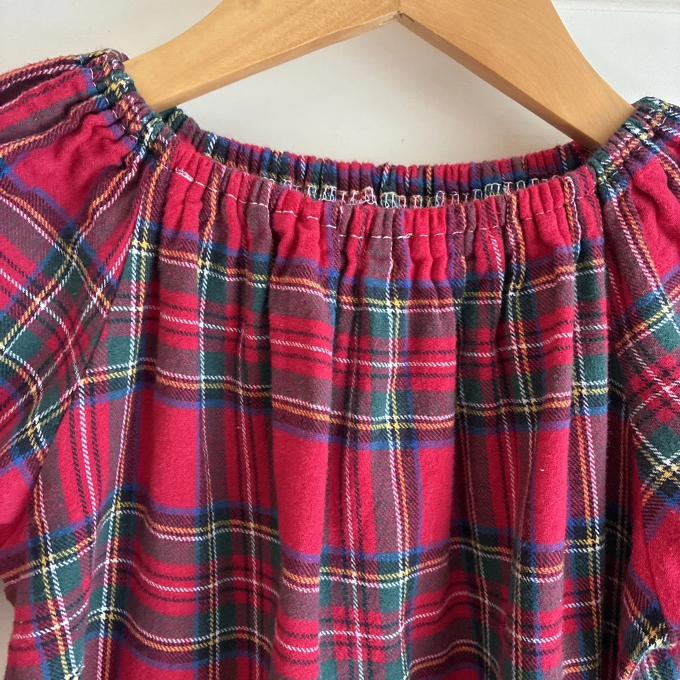 Niñas Hecho a Mano Rojo Franela Tradicional Vestido de Navidad Mangas Largas Foto 2 de 4