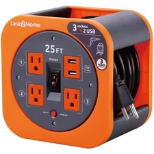 Tangle-Free 25 ft Extension Cord with 4 Outlets and USB Fast Charging Ports