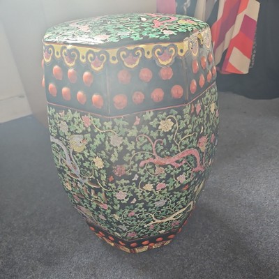 Chinese Garden Stool Porcelain Seat Flowers w/ Symbol of