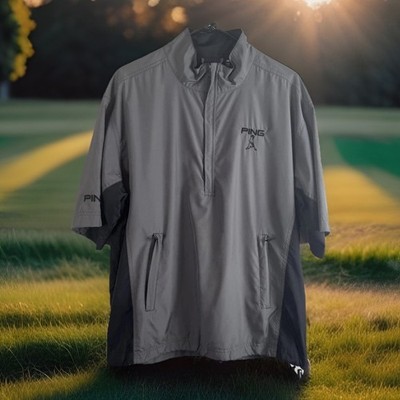 Men s SZ M Mr. Ping Golf Pullover Windbreaker Blue 1/4 Zip Rain jacket