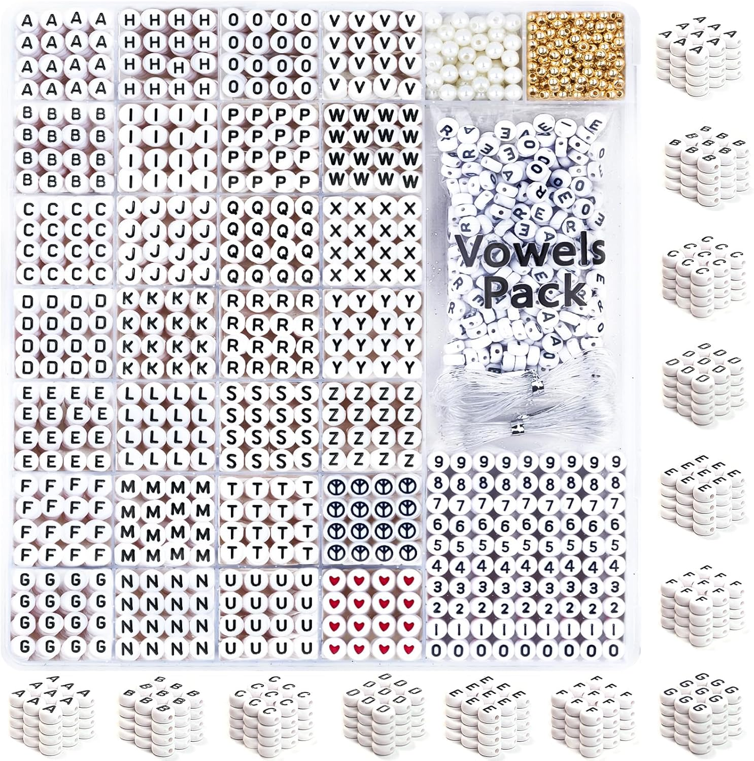 1650 Pcs Alphabet Beads Kit with Extra Vowels and Numbers for DIY Bracelets and Jewelry Making