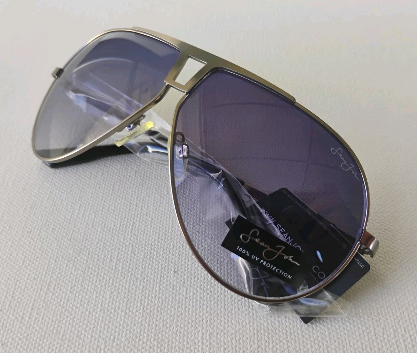 SEAN JOHN Mens Aviator Sunglasses Gunmetal Frame Blue Lens New-image