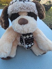Hugfun International Dog Plush Hat Scarf Stuffed Animal Puppy Toy Tan Brown