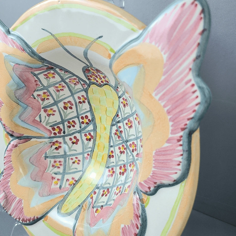 MacKenzie-Childs Butterfly Hill Vintage Hand Painted Bowl-Read - Image 3 of 4