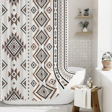 Western Shower Curtain Waffle Southwest Aztec Geometric Stripes Fabric Shower