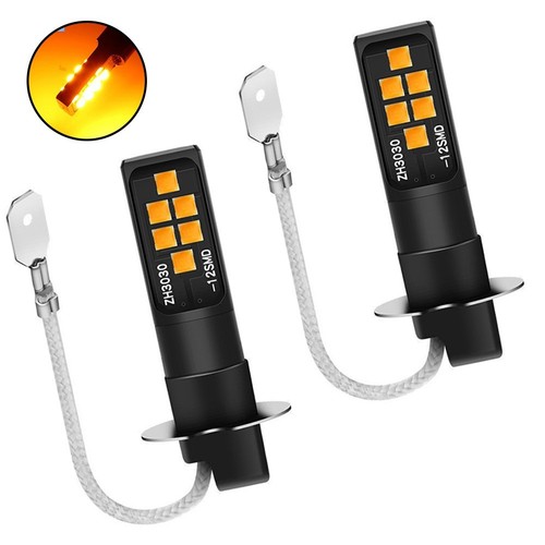 2pcs Amber H3 LED Bulbs 3030-SMD Car Fog Light High Brightness DRL-Driving Light - Picture 2 of 11