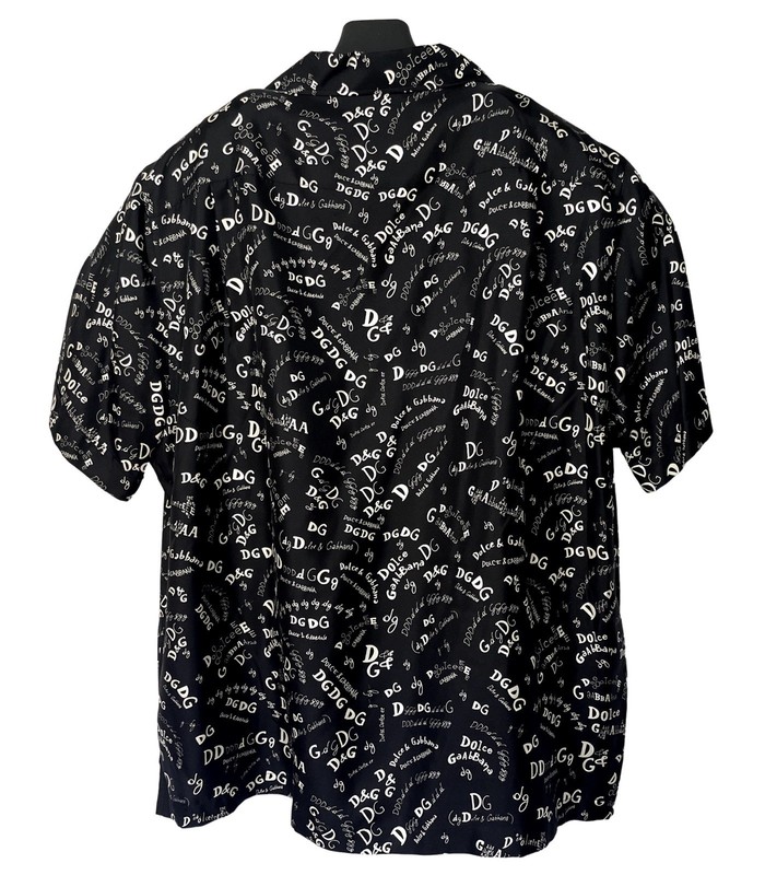 DOLCE & GABBANA Black Silk Button Down Bowling Shirt Size 45