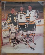 ANDY MOOG signed 75th NHL Anniversary BOSTON BRUINS Photo w/ BOURQUE NEELY