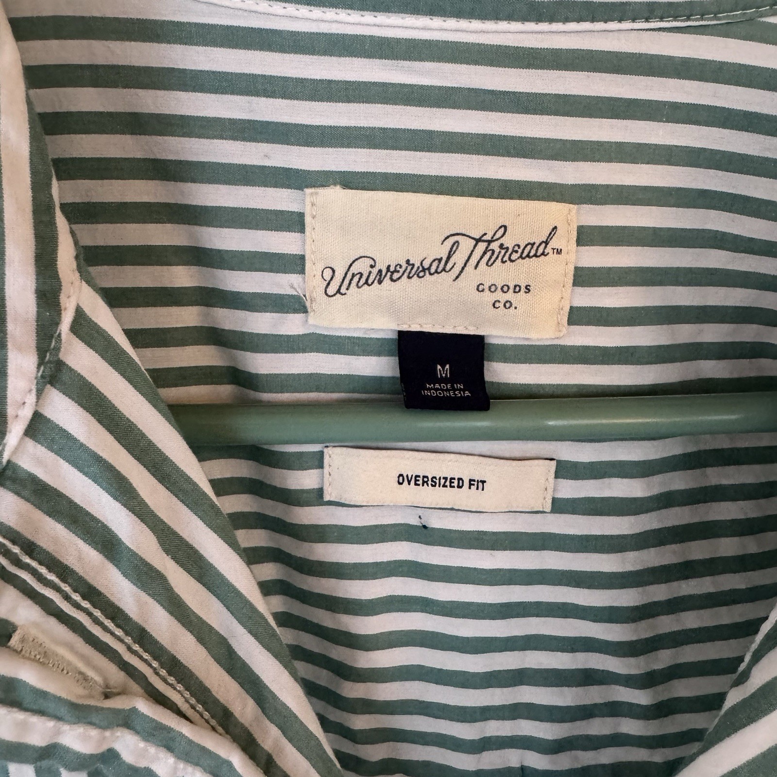 Universal Thread Oversized Fit Green Striped Butt… - image 4