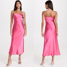 Reformation Joanna Strapless Slinky Silk Midi Dress Size XL Flambe Pink